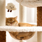 Arbre à chat Crème Cozy – Multi-niveaux, paniers doux & sisal