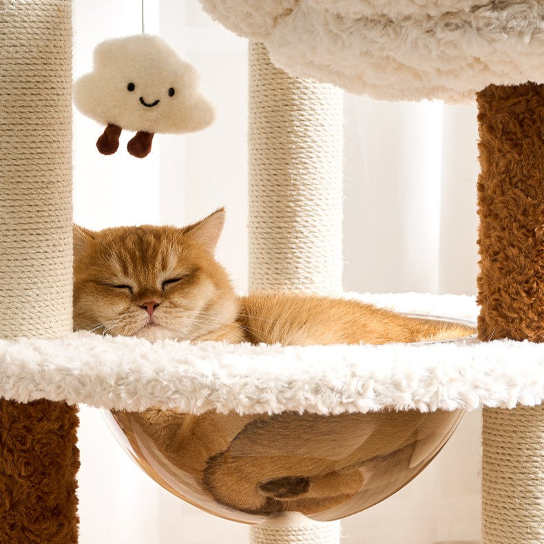 Arbre à chat Crème Cozy – Multi-niveaux, paniers doux & sisal