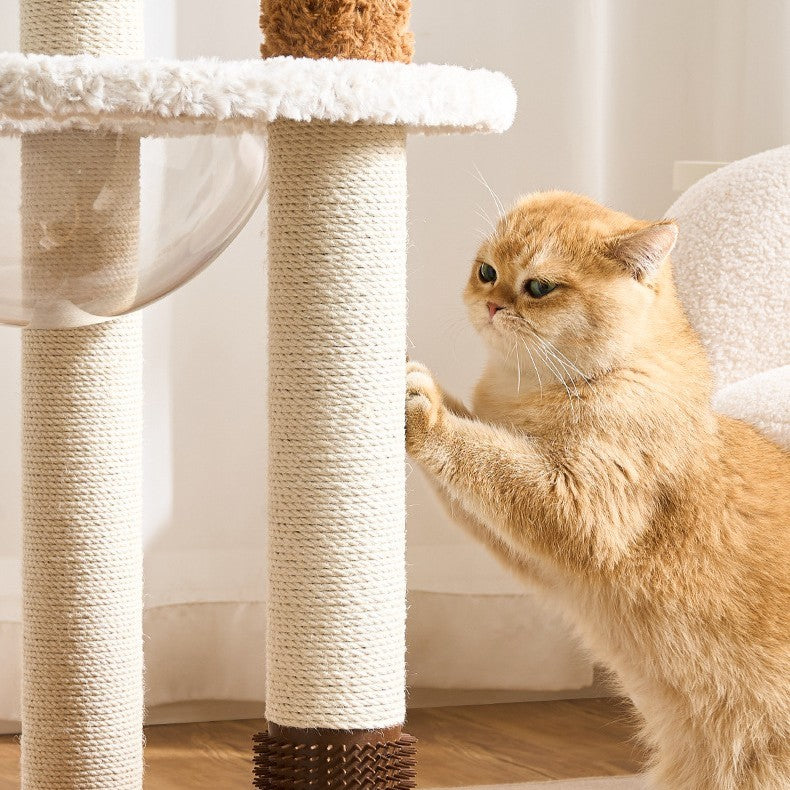 Arbre à chat Crème Cozy – Multi-niveaux, paniers doux & sisal