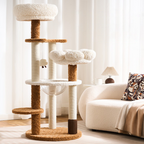 Arbre à chat Crème Cozy – Multi-niveaux, paniers doux & sisal