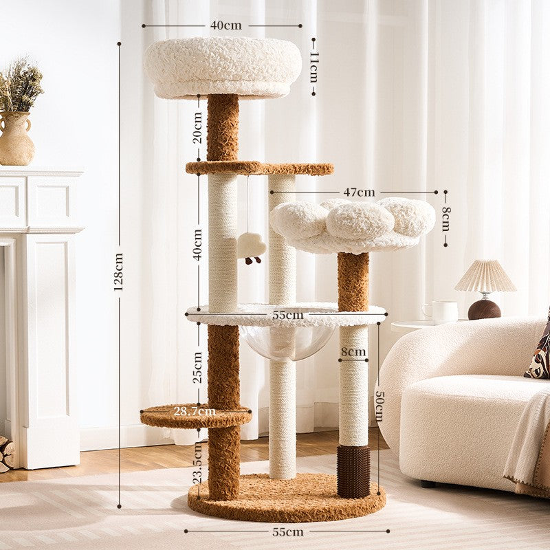 Arbre à chat Crème Cozy – Multi-niveaux, paniers doux & sisal