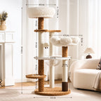 Arbre à chat Crème Cozy – Multi-niveaux, paniers doux & sisal