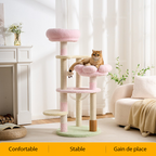 Arbre à chat Crème Cozy – Multi-niveaux, paniers doux & sisal