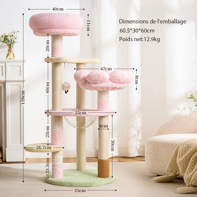 Arbre à chat Crème Cozy – Multi-niveaux, paniers doux & sisal