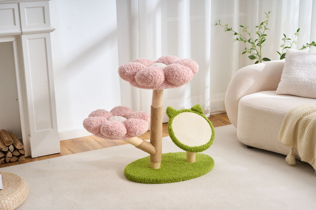 Arbre à chat Floral – Design fleuri, griffoir en sisal et couchage moelleux