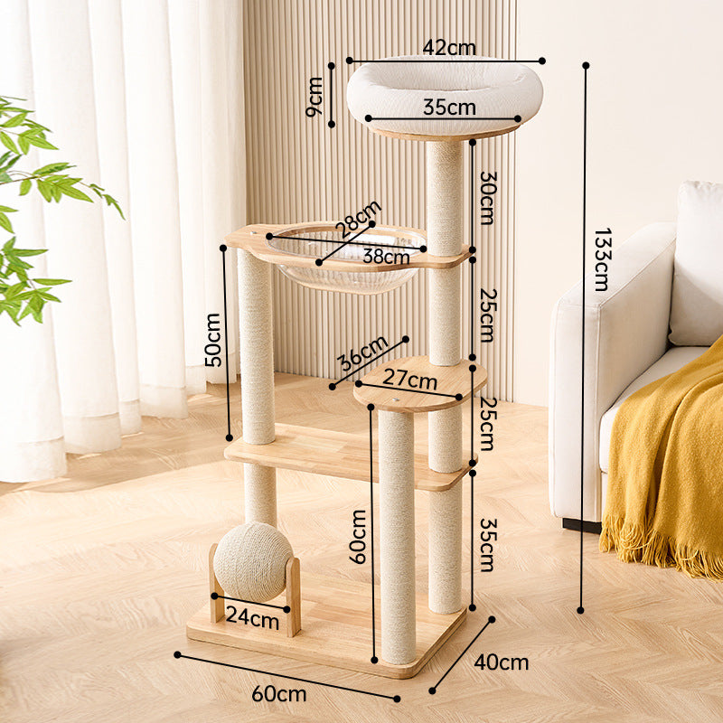 Arbre à chat en bois naturel clair – Design scandinave crème & sisal