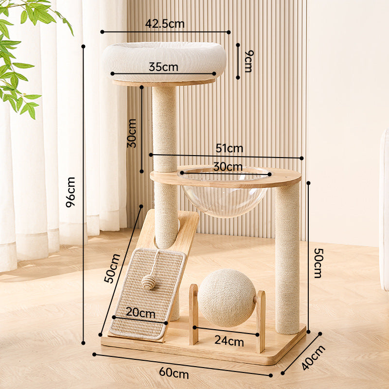Arbre à chat en bois naturel clair – Design scandinave crème & sisal