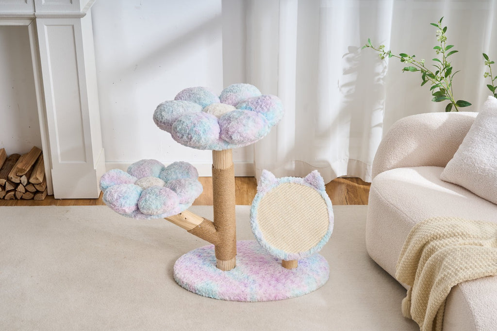 Arbre à chat Floral – Design fleuri, griffoir en sisal et couchage moelleux