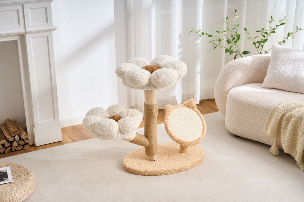 Arbre à chat Floral – Design fleuri, griffoir en sisal et couchage moelleux