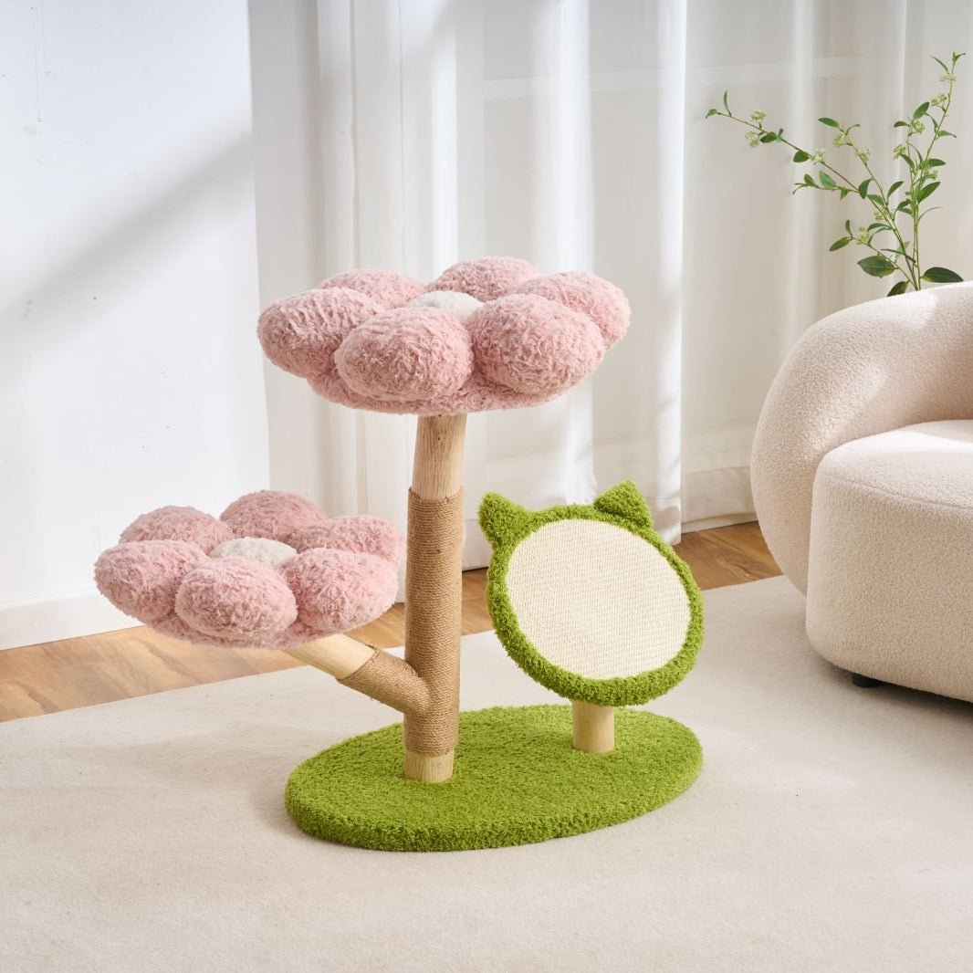 Arbre à chat Floral – Design fleuri, griffoir en sisal et couchage moelleux