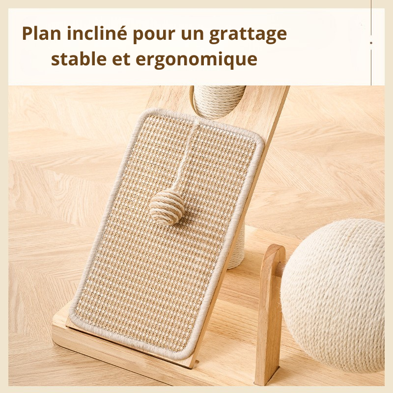 Arbre à chat en bois naturel clair – Design scandinave crème & sisal