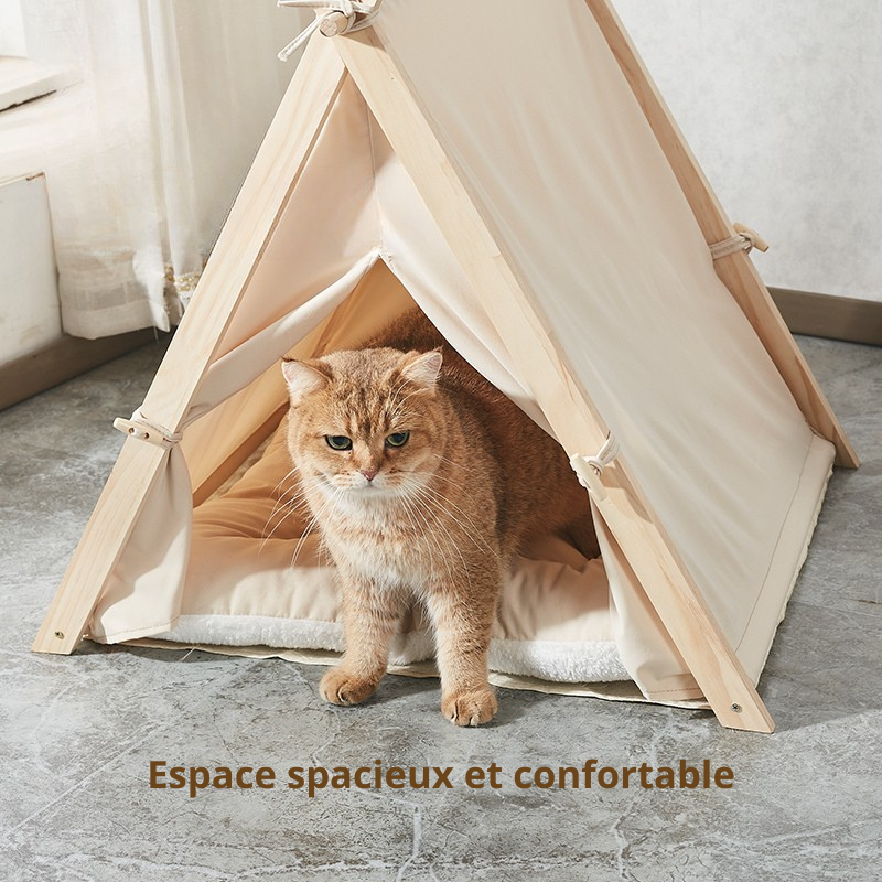 Couchage pour chat & chien – Maison cosy en bois, style tente